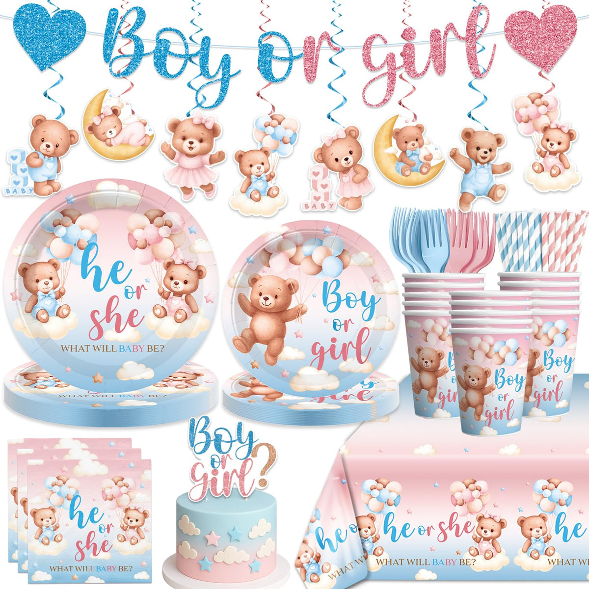 Xynic bear gender banner brightens the reveal with bold boy or girl messaging