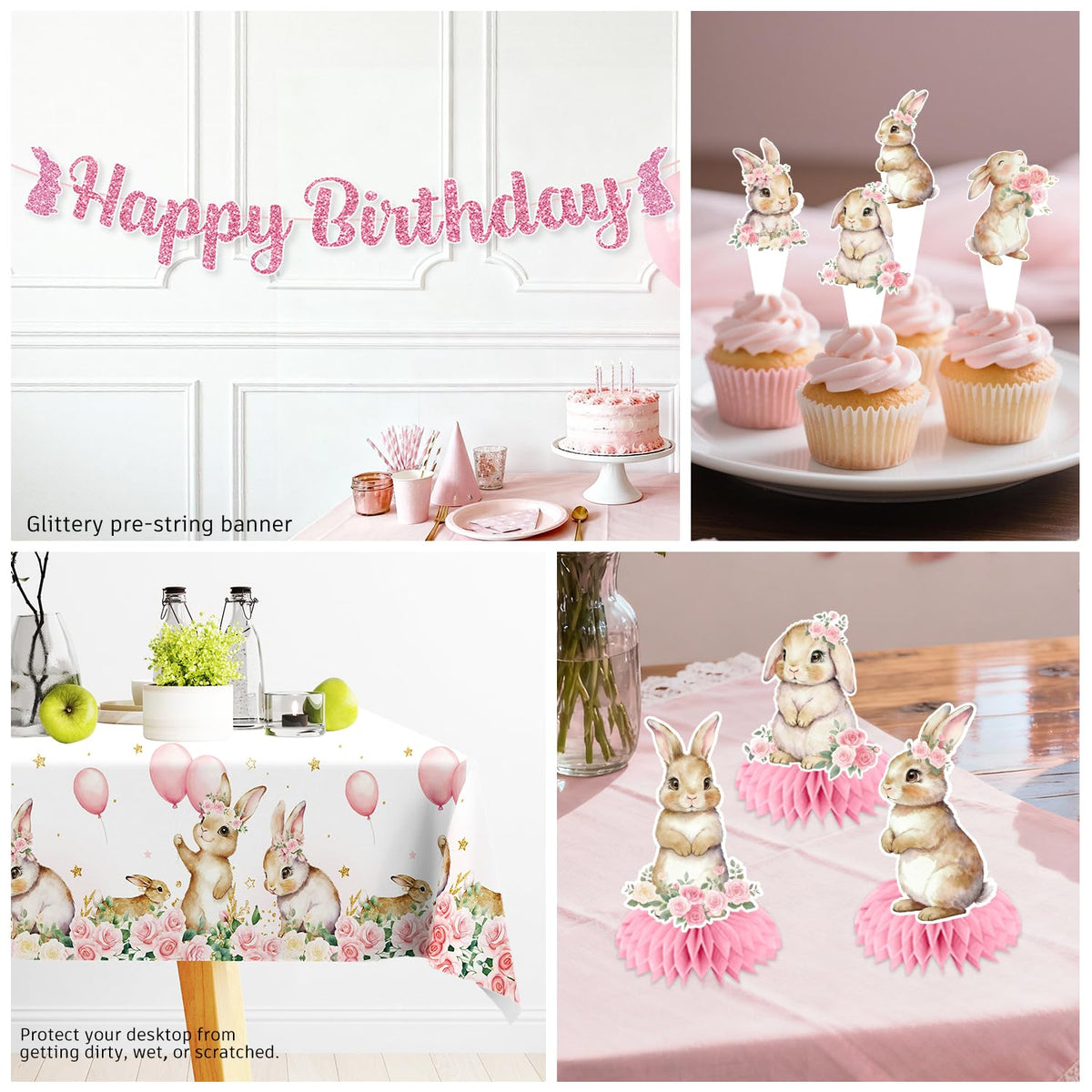 Xynic bunny honeycomb centerpieces create dimensional table decor.