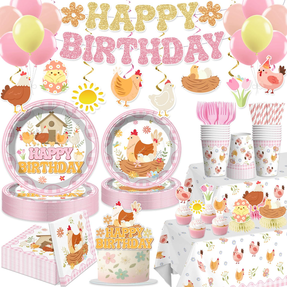 Xynic chicken banner decor creates a festive backdrop for a memorable birthday party.