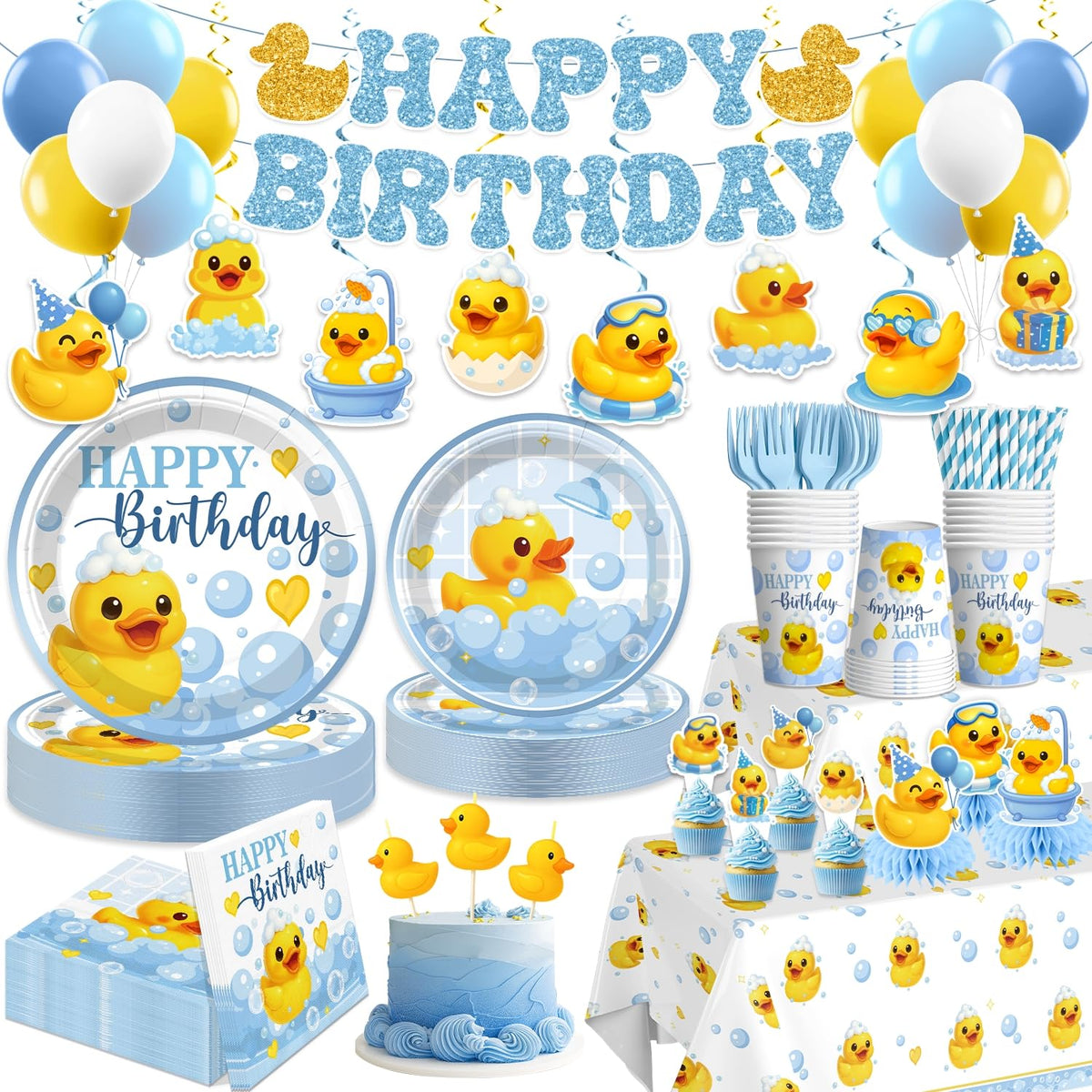 Xynic duck birthday banner decorating the party space with playful ducks