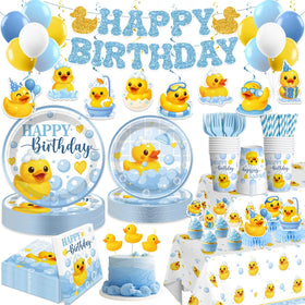 Xynic duck birthday banner decorating the party space with playful ducks