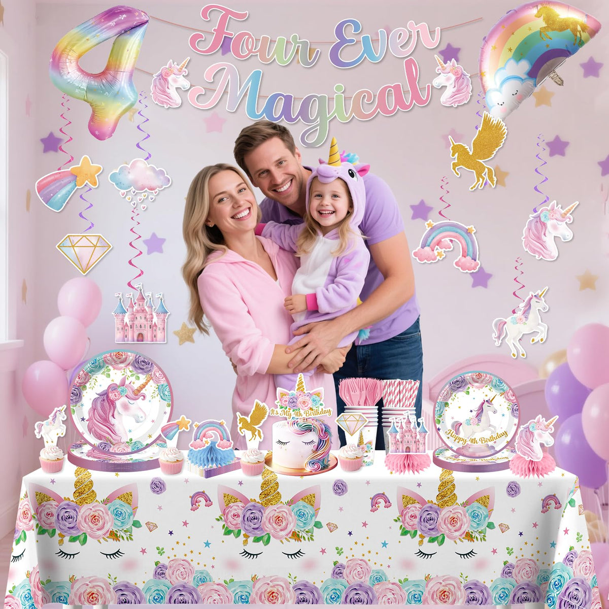 Xynic double-sided hanging swirls decorate the party space