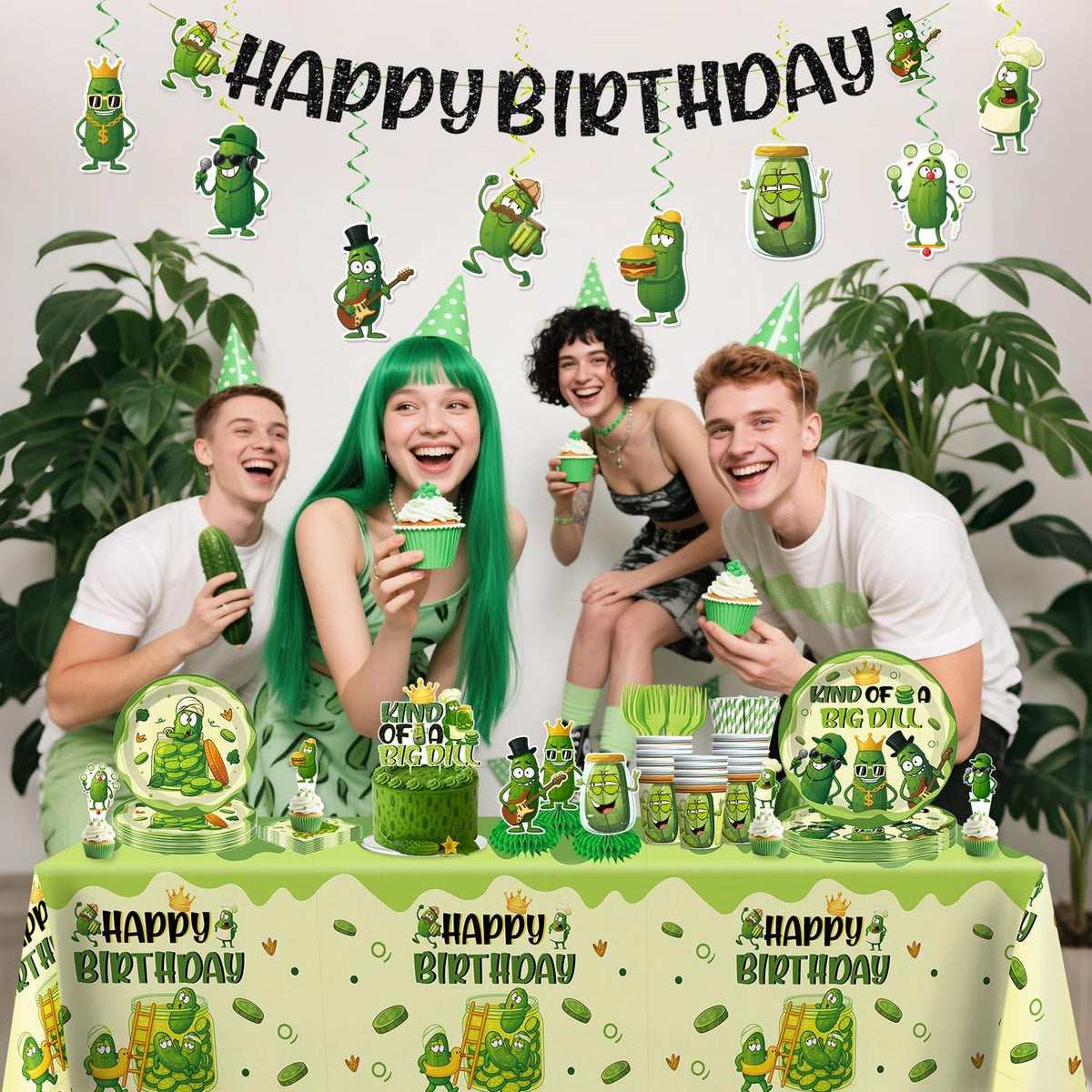 Xynic pickle party balloons brighten the festive space