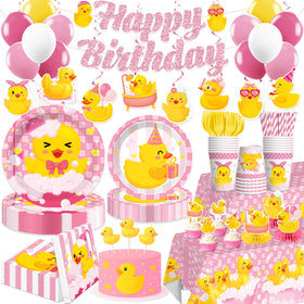 Xynic pink duck banner for a charming birthday setup