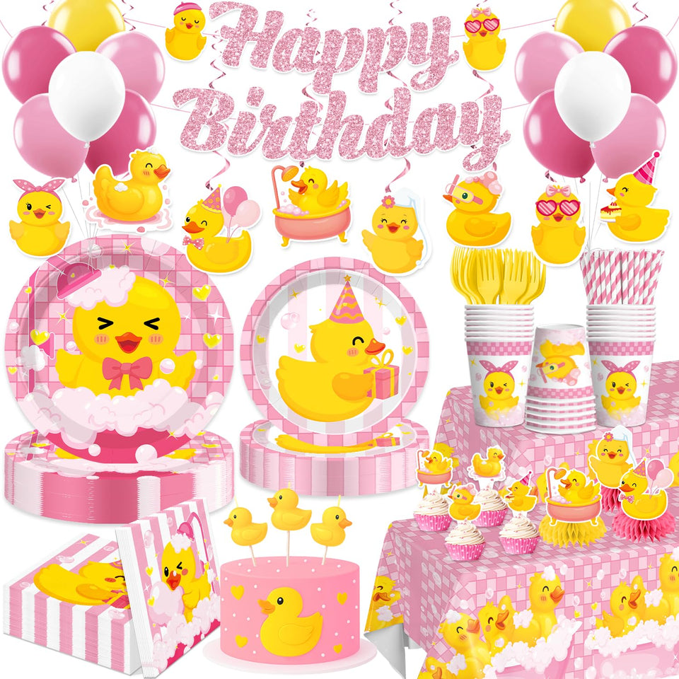 Xynic pink duck banner for a charming birthday setup
