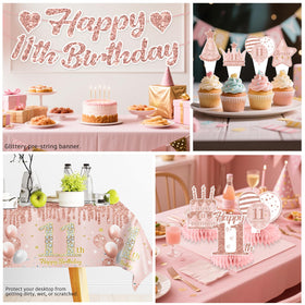 Xynic rose gold cake topper crowns the centerpiece with sparkle.