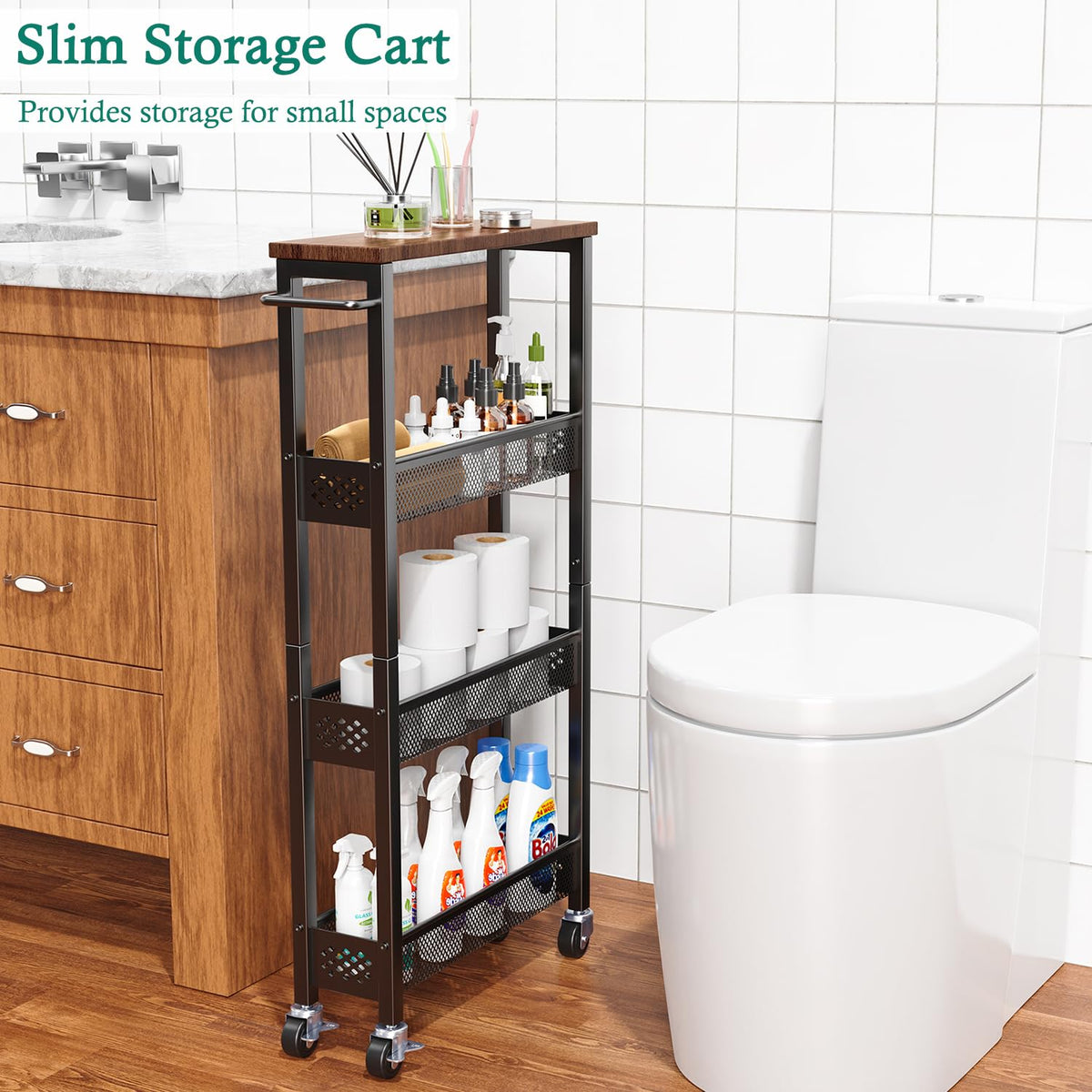 XYZLVSI metal handle cart is easy to move in tight spaces.