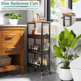 XYZLVSI slim storage cart front view highlighting narrow profile and mobility