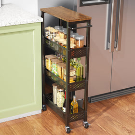 XYZLVSI slim storage cart with wooden top for pantry organization and tight spaces