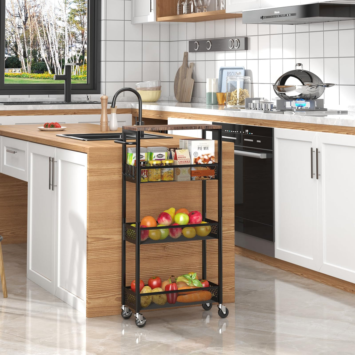 XYZLVSI kitchen storage cart stores spices and cans neatly