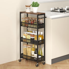 XYZLVSI laundry supplies organized on a four-tier cart