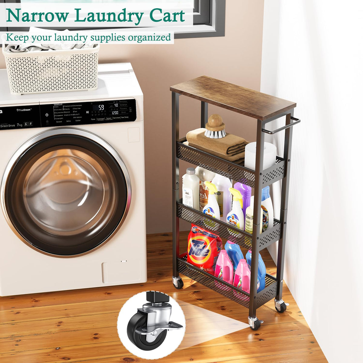 XYZLVSI wooden top with mesh baskets for versatile storage