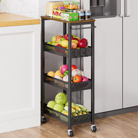 XYZLVSI slim storage cart with wooden top adds extra prep space.