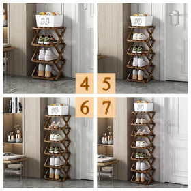 XZXWZX brown bamboo shoe rack complements modern foyers for tidy entryway organization.