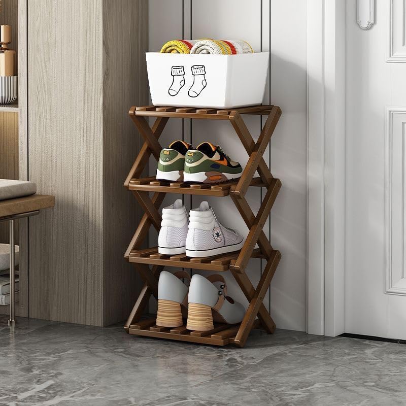 XZXWZX foldable shoe rack with tall front view showing space-saving design for shoes