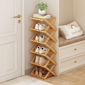 XZXWZX foldable bamboo shoe rack in vertical design keeps entryways tidy