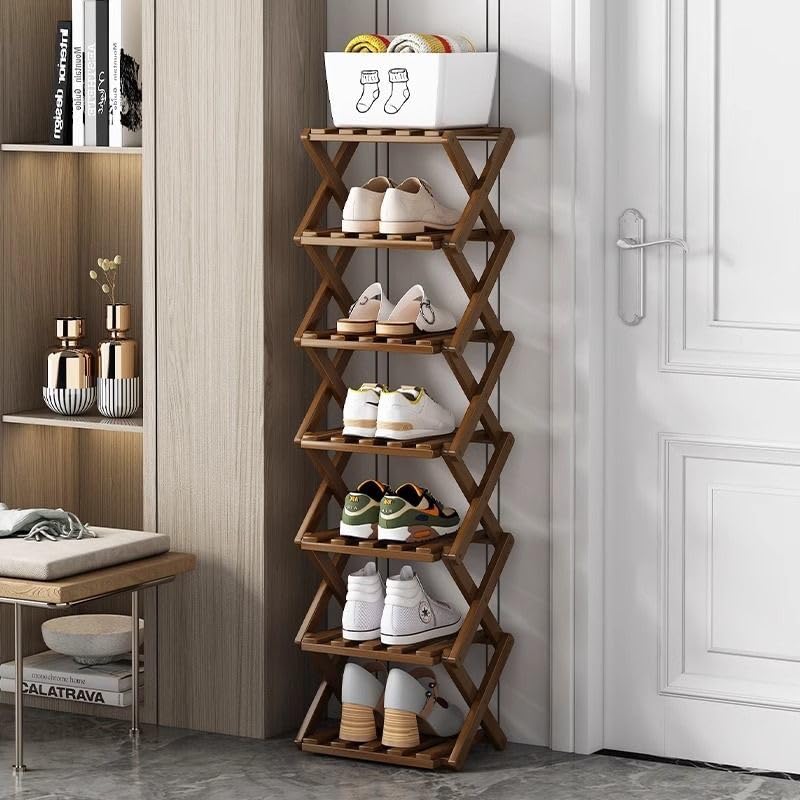 XZXWZX foldable bamboo shoe rack for space-saving entryway storage.