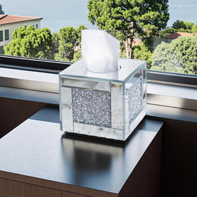 YACSNBF desk setup with mirrored tissue box cover