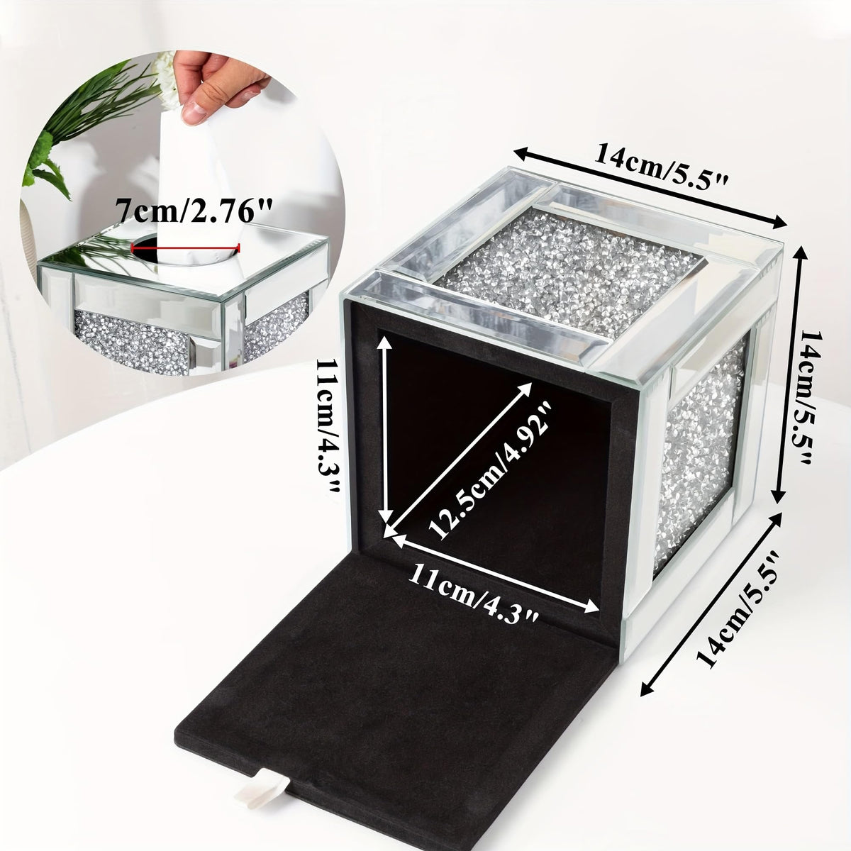 YACSNBF tissue box cover top view showing square footprint