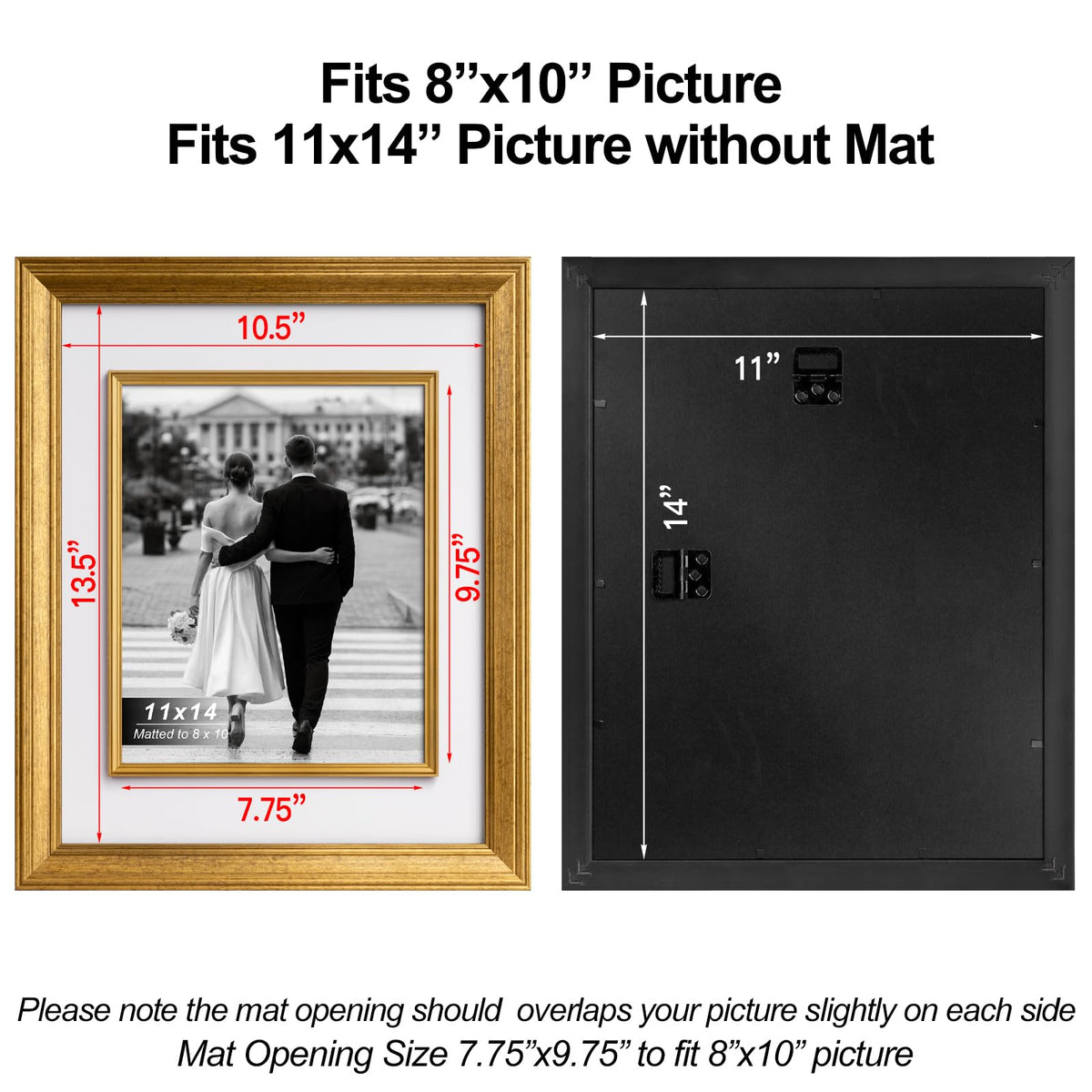 Yaetm 11x14 frame supports vertical or horizontal wall mounting