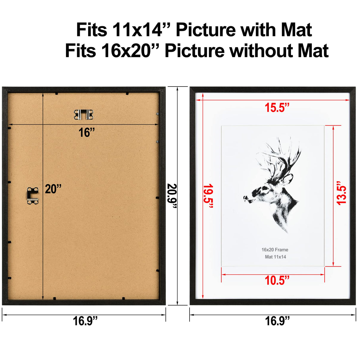 Yaetm 16x20 black frame supports vertical or horizontal wall mounting for flexible layouts.