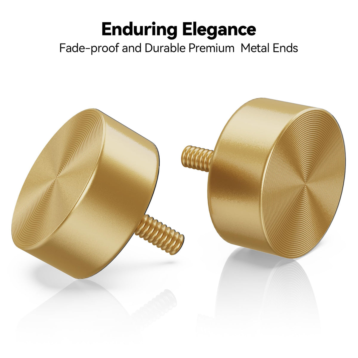 YaFex aluminium finials on a gold curtain rod create a premium finish.
