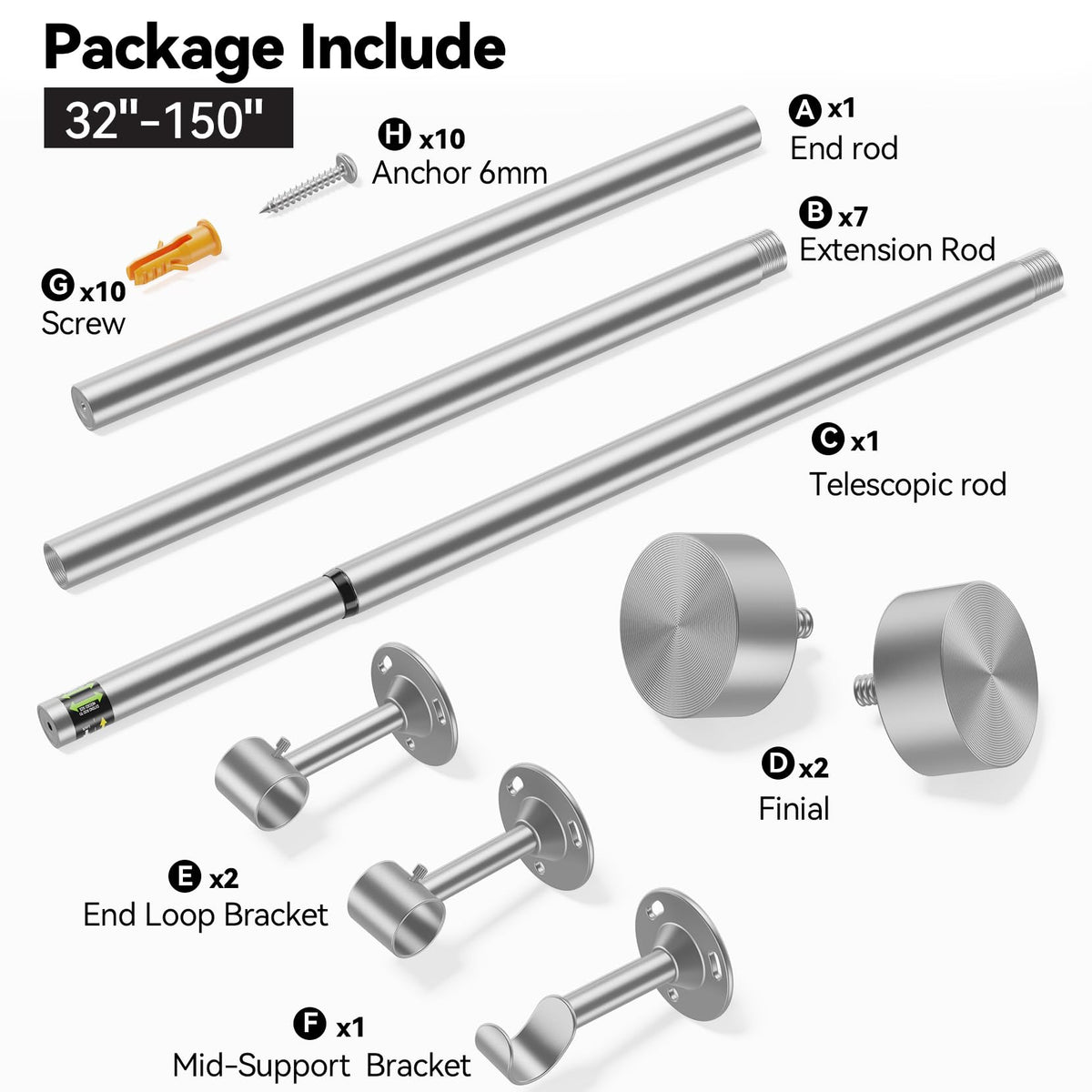 YaFex curtain rod kit contents neatly organized for quick installation.