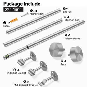 YaFex curtain rod kit contents neatly organized for quick installation.