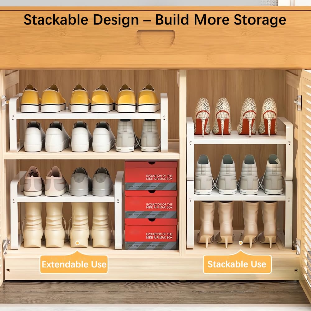 Yagizaai Expandable 1-Tier Shoe Rack compact when stored saves space in small homes