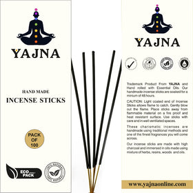 Yajna Frankincense and Myrrh sticks closeup emphasizing natural fibers for a pure, calming aroma.
