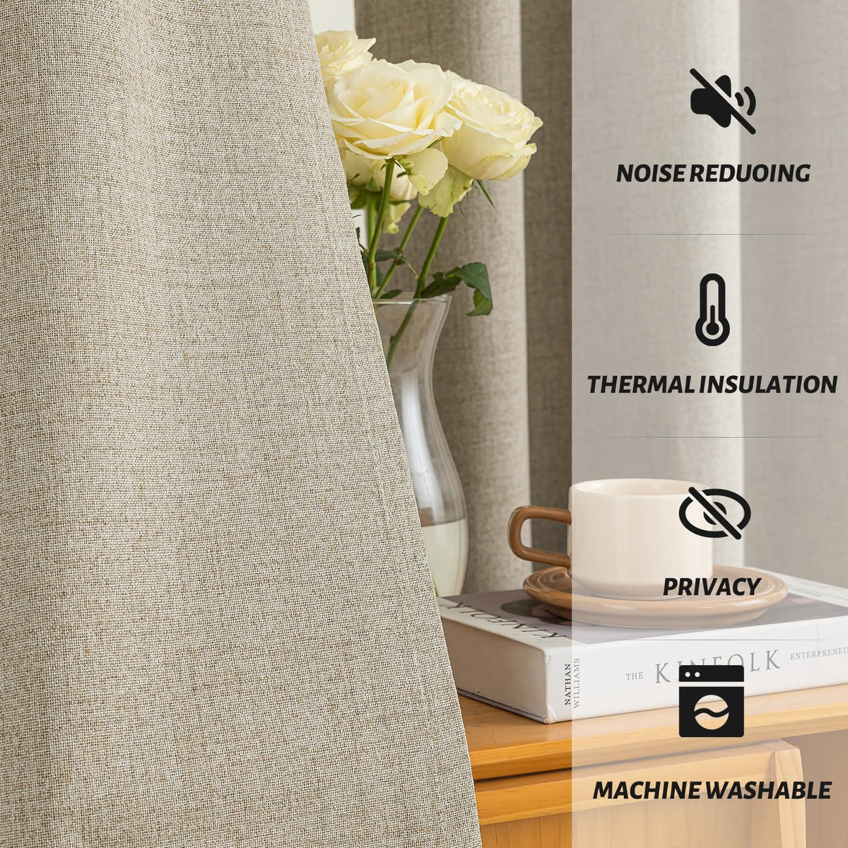 Yakamok bedroom scene showing room darkening and cozy ambiance.