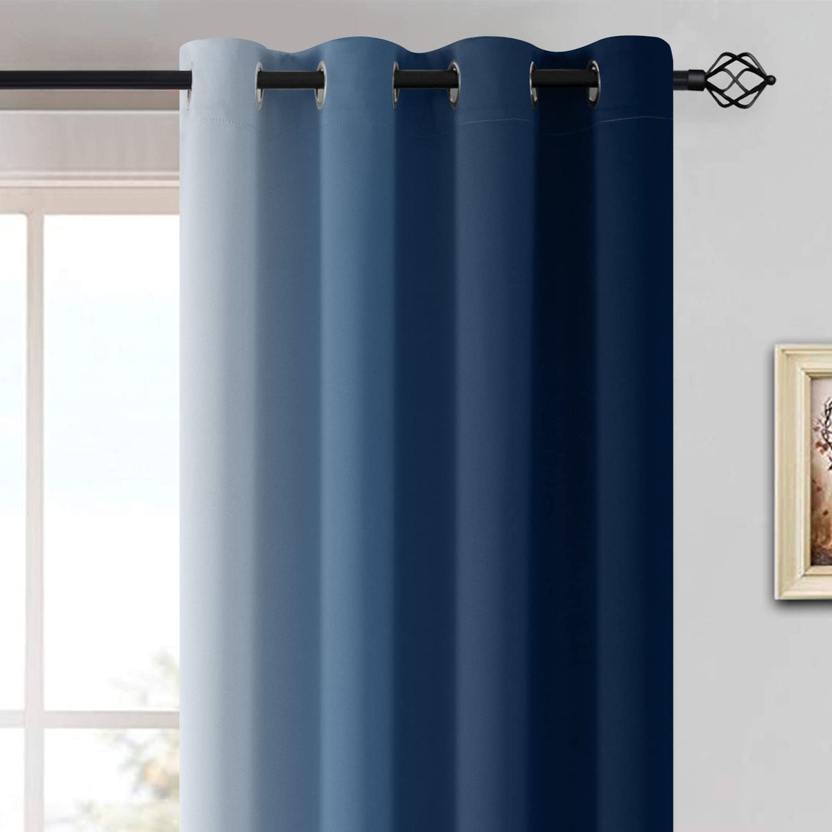 Yakamok blue-gray ombre drapes enhance bedrooms with room-darkening ambiance.
