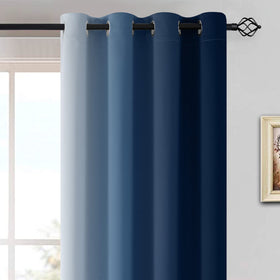 Yakamok blue-gray ombre drapes enhance bedrooms with room-darkening ambiance.