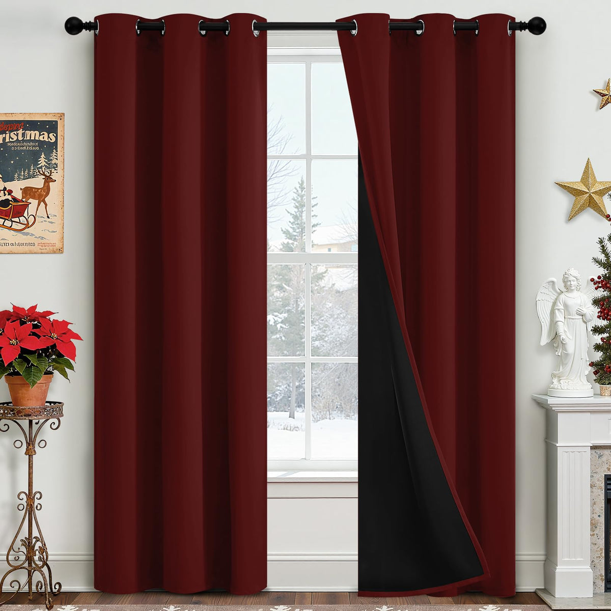 Yakamok burgundy-red blackout curtains pair blocks sunlight for calmer mornings