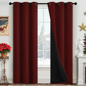 Yakamok burgundy-red blackout curtains pair blocks sunlight for calmer mornings