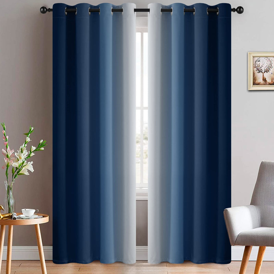 Yakamok blue-gray ombre curtain panel with gradient design for soft, stylish window privacy.