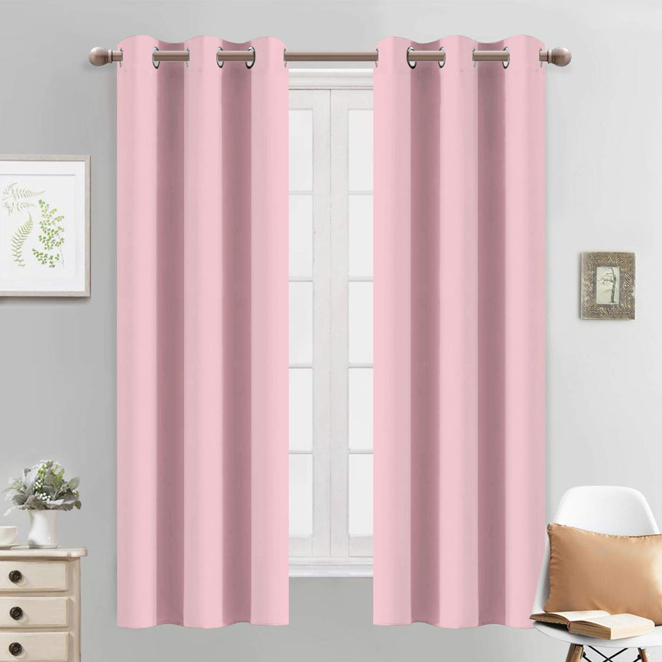 Yakamok pink blackout curtains front view showing six grommets for easy installation and room darkening.