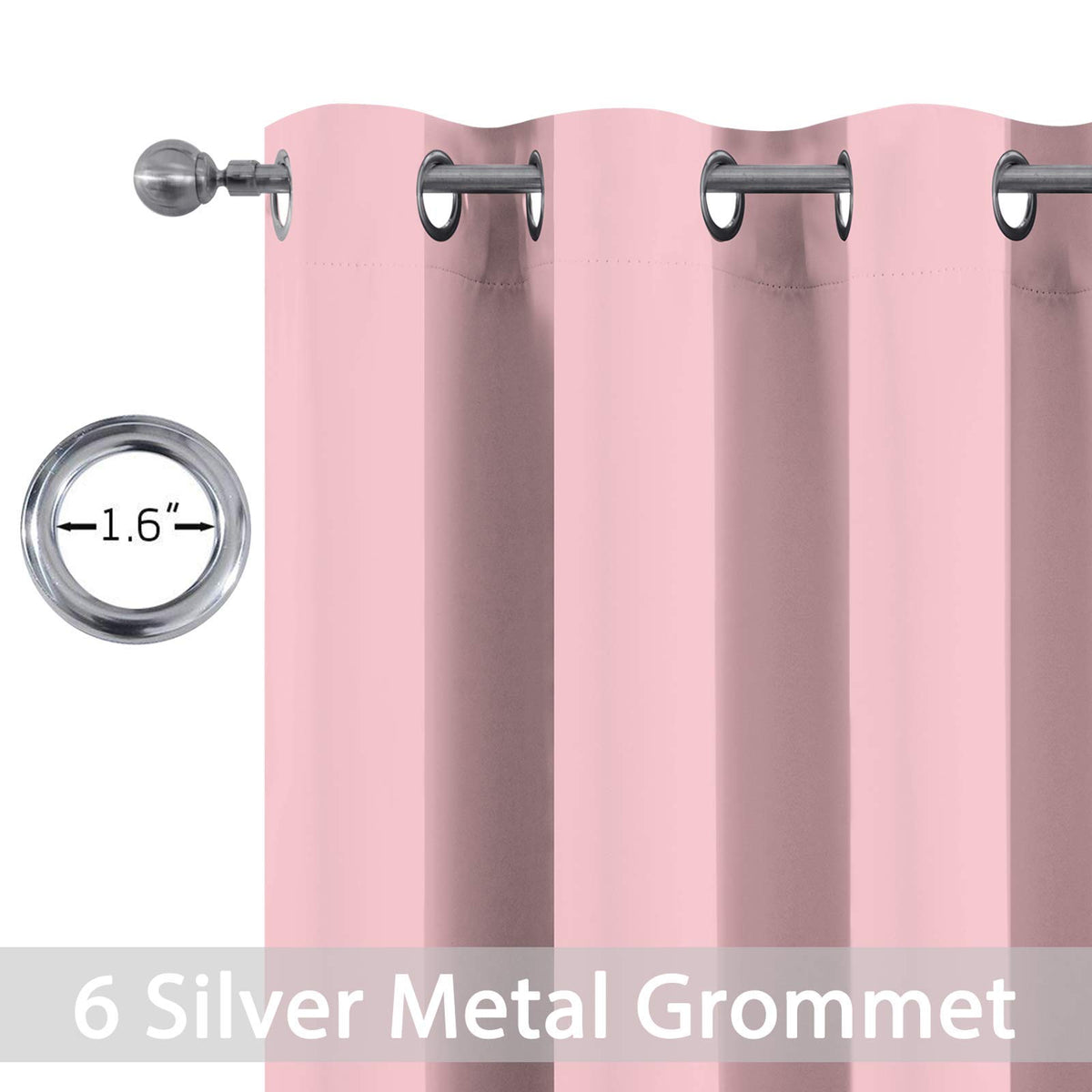 Yakamok pink blackout curtains close-up grommets highlight sturdy hardware and easy threading.