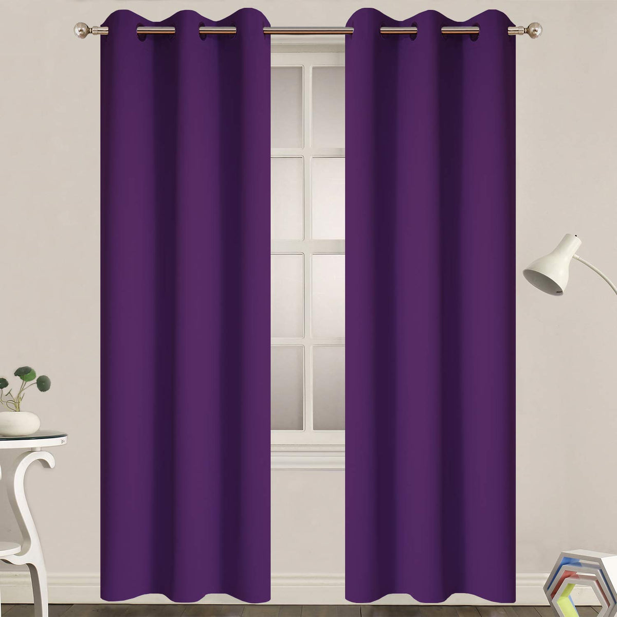 Yakamok purple blackout curtains 38x84 with grommet top, ideal for bedroom privacy and light control.