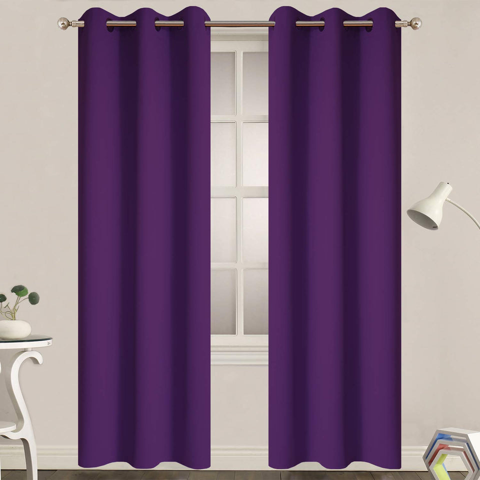 Yakamok purple blackout curtains 38x84 with grommet top, ideal for bedroom privacy and light control.