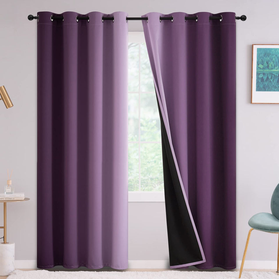 Yakamok Purple ombre curtains with grommets for easy installation and privacy