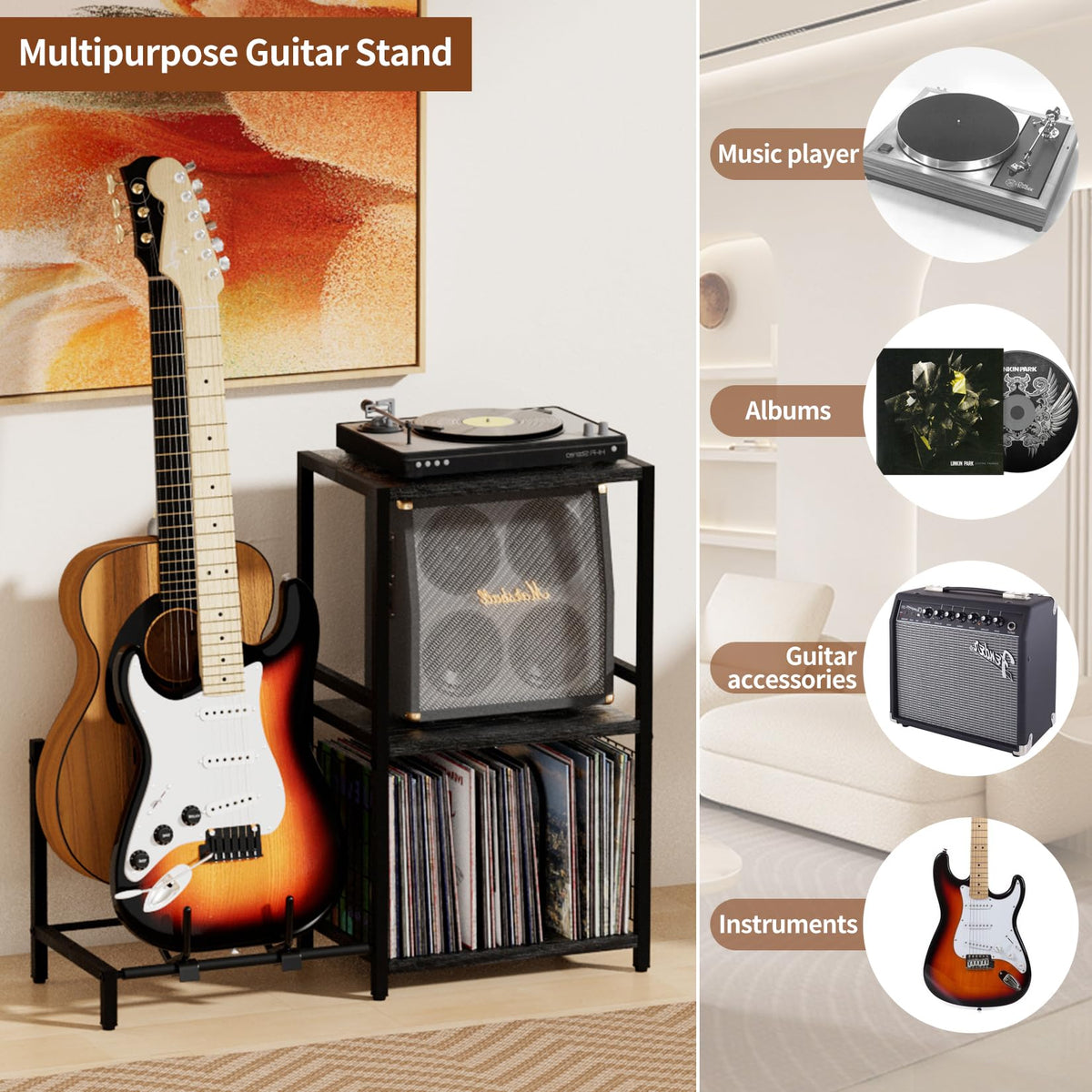 YAKANJ three-tier vinyl storage shelves for records and accessories