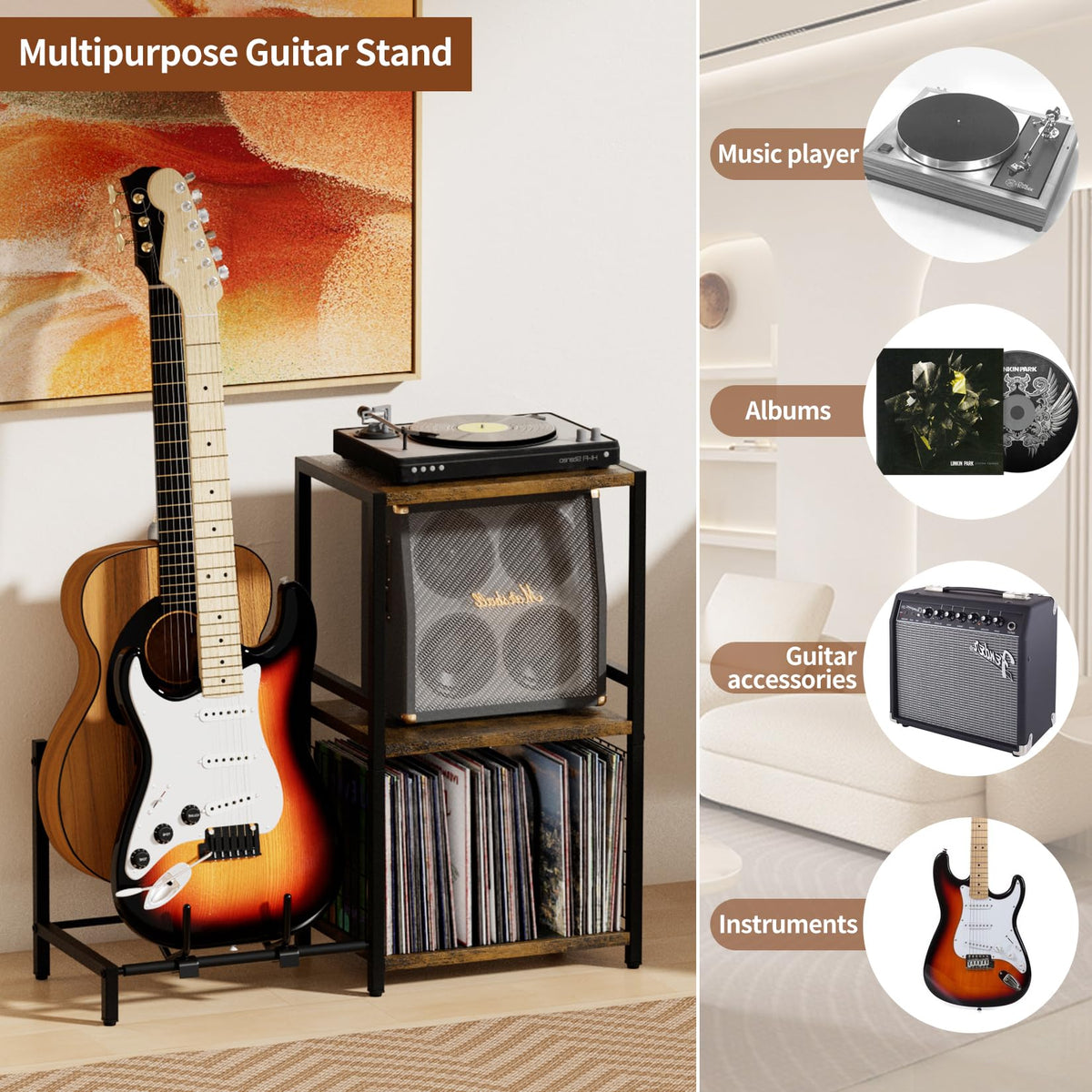 YAKANJ vinyl record storage holds up to 50 albums with easy reach.