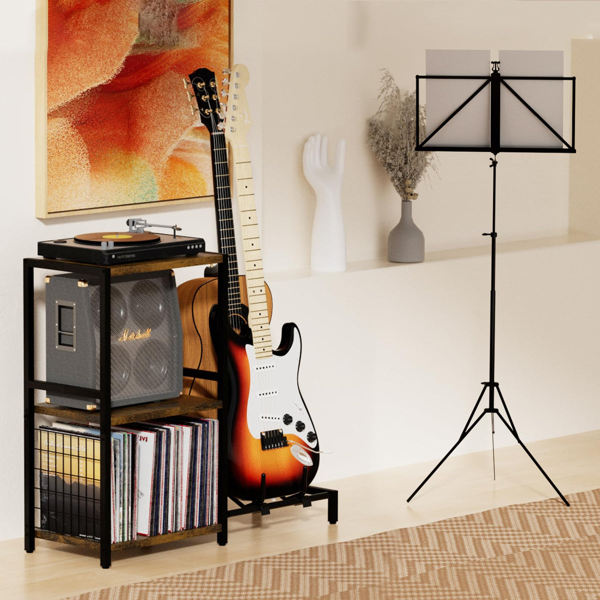 YAKANJ warm brown finish complements living spaces and music gear.