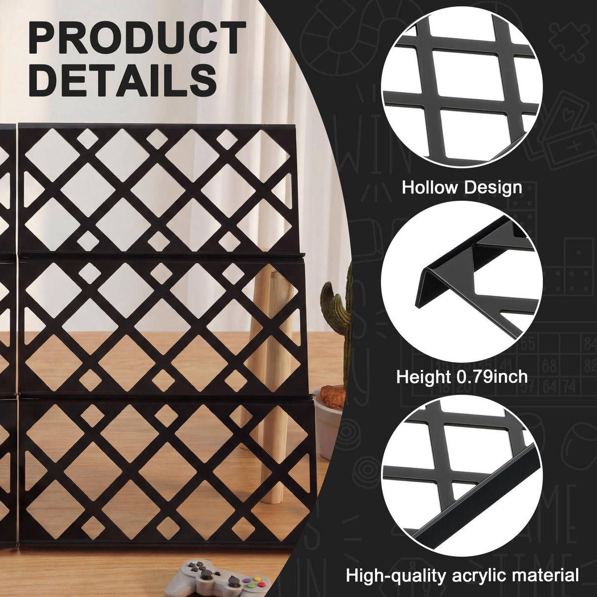 Yalikop matte black acrylic risers highlight cards without distraction