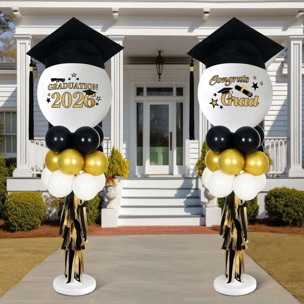 Yalikop graduation balloon column stand assembly creates a tall, photo-ready centerpiece