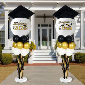 Yalikop graduation balloon column stand assembly creates a tall, photo-ready centerpiece