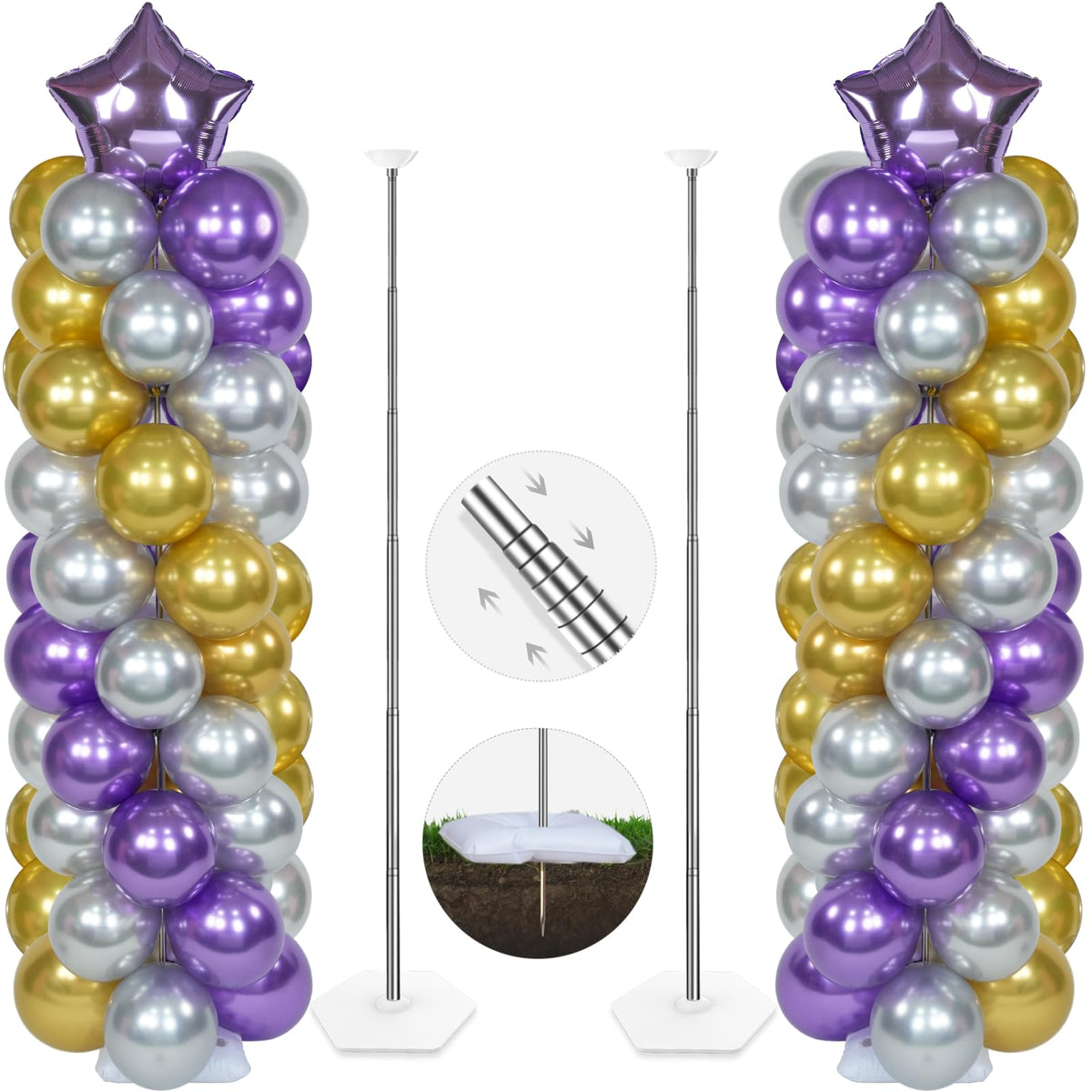 YALLOVE balloon column stand kit outdoors with stable base and stakes.