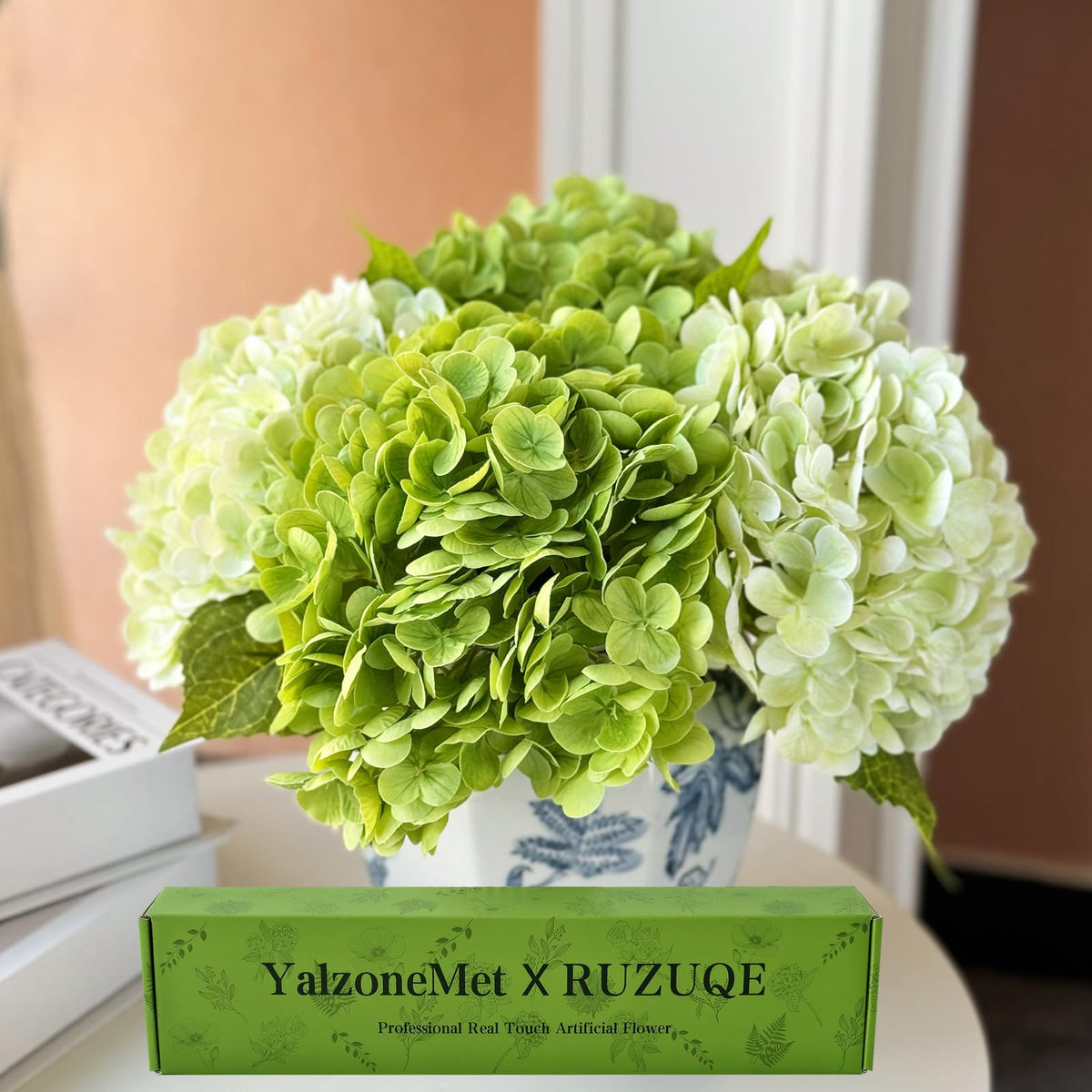 YalzoneMet Hydrangea 21-inch long-stem light-green bouquet for elegant home decor