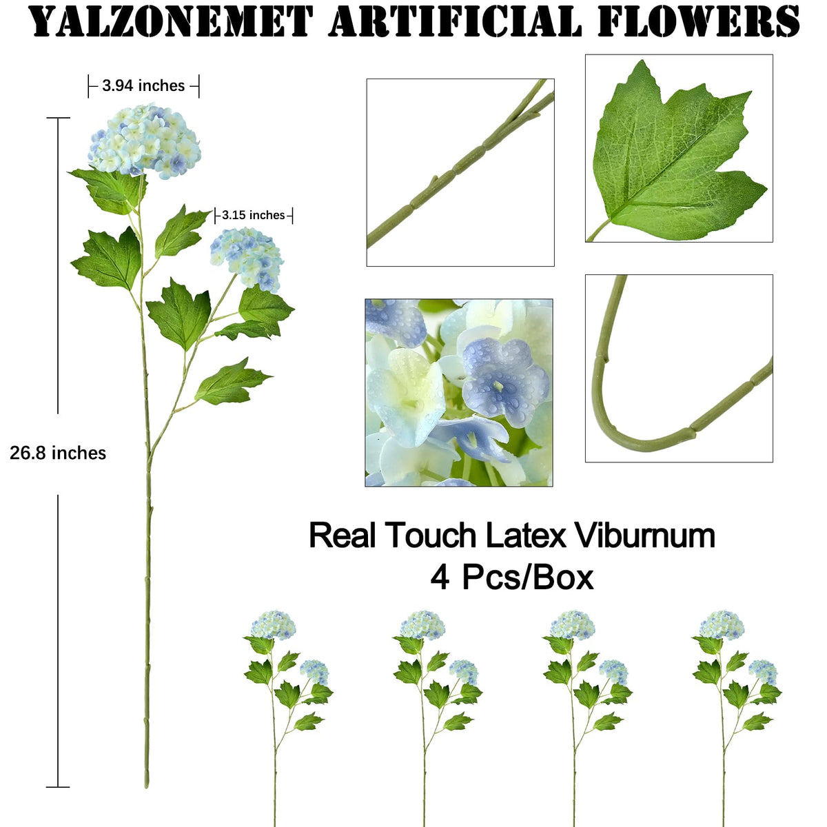 YalzoneMet Snowball Viburnum two-head blooms on a stem